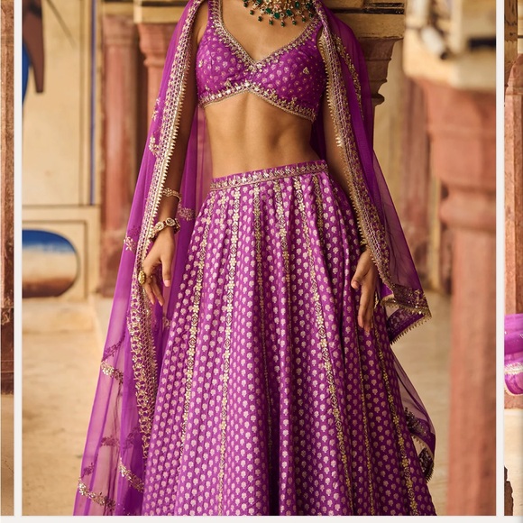 Purple Embroidered Brocade Lehenga - Picture 3 of 7